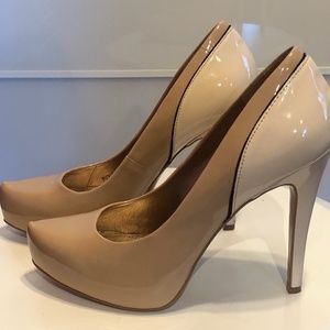 Tan and cream high heels